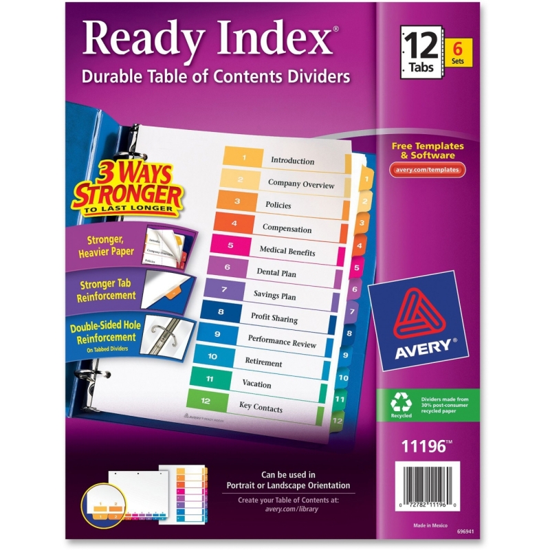 Avery Ready Index Table of Contents Reference Dividers 11196 AVE11196