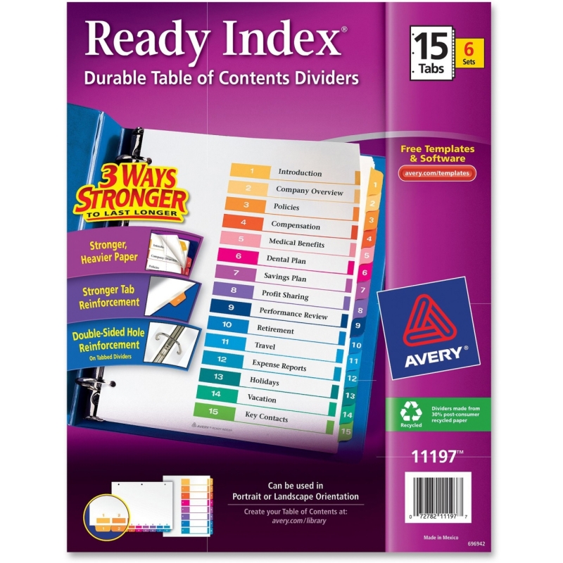 Avery Ready Index Table of Contents Reference Dividers 11197 AVE11197