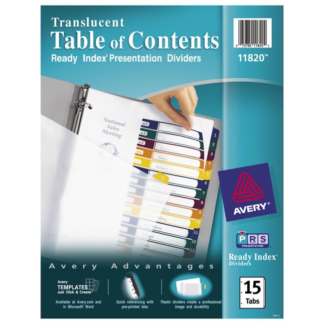 Avery Ready Index Translucent Table Of Content Dividers 11820 AVE11820