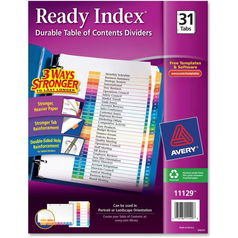 Avery Ready Index Table of Contents Reference Divider 11129 AVE11129