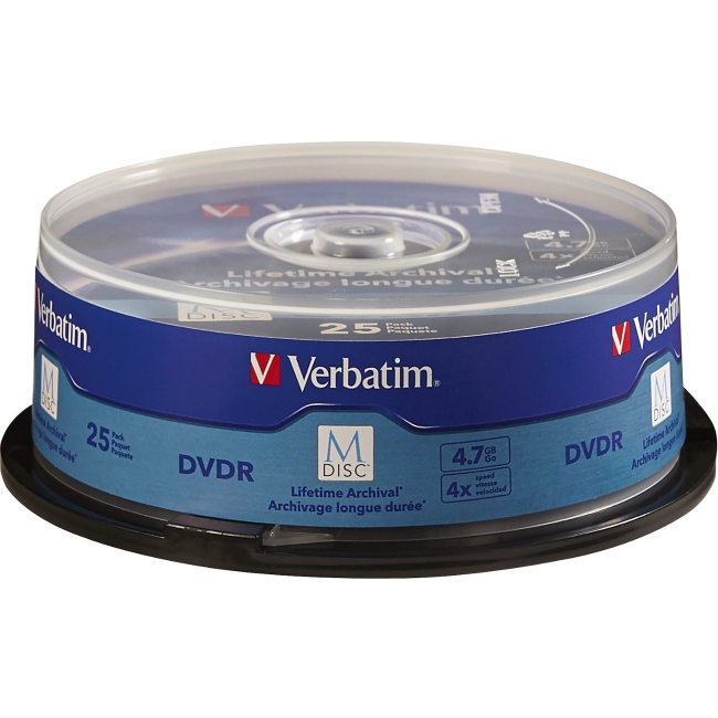 Verbatim M-Disc DVDR 4.7GB 4X with Branded Surface - 25pk Spindle 98908