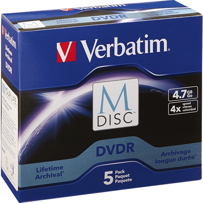 Verbatim M-Disc DVDR 4.7GB 4X with Branded Surface - 5pk Jewel Case Box 98899