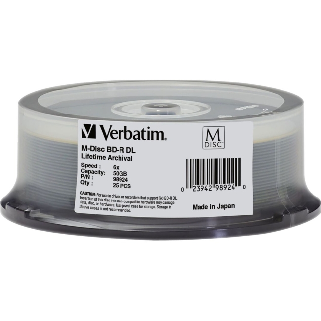 Verbatim M-Disc BD-R DL 50GB 6X with Branded Surface - 25pk Spindle 98924