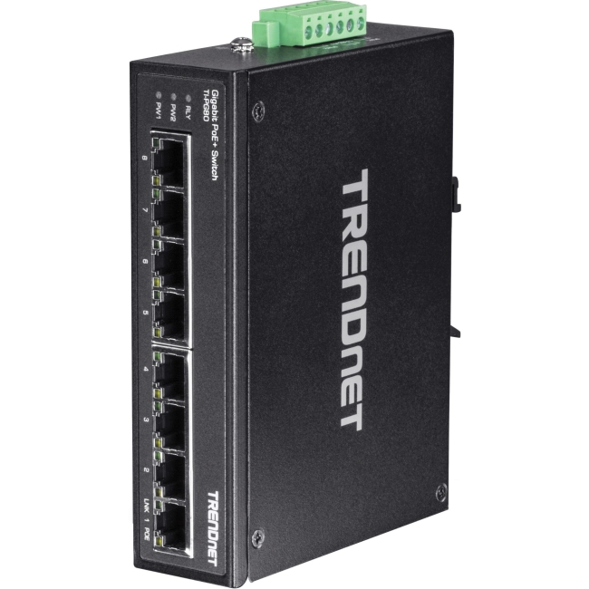 TRENDnet 8-Port Hardened Industrial Gigabit PoE+ DIN-Rail Switch TI-PG80