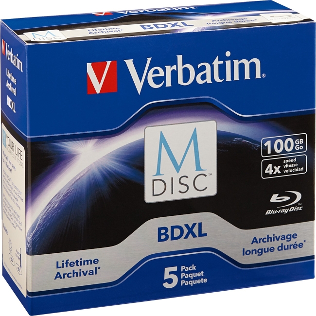 Verbatim M-Disc BDXL 100GB 4X with Branded Surface - 5pk Jewel Case Box 98913