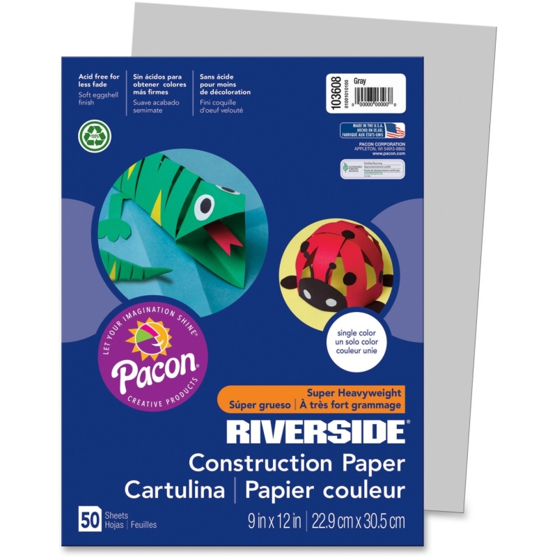 Riverside Groundwood Construction Paper, 9" x 12", Gray, 50 Sheets 103608 PAC103608