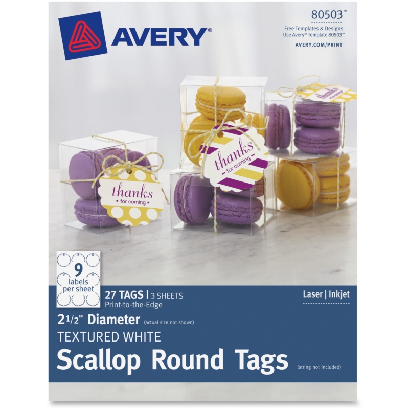 Avery Textured White Scallop Round Tags , 2-1/2" Diameter, Pack of 27 80503 AVE80503