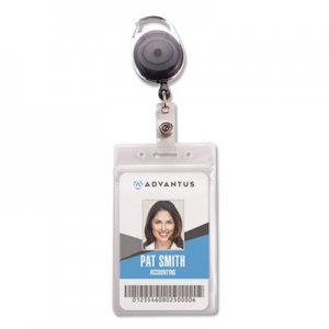 Advantus Resealable ID Badge Holder, Cord Reel, Vertical, 2 5/8 x 3 3/4, Clear, 10/Pack AVT91129 91129