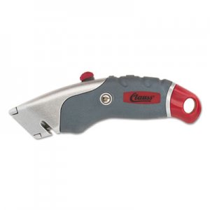 Clauss Titanium Auto-Retract Utility Knife, Gray/Red, 2 3/10" Blade ACM18966