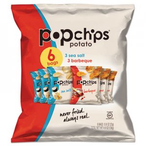popchips Potato Chips, BBQ/Sea Salt Flavor, .8 oz Bag, 6/Pack PPH21812PK 21812