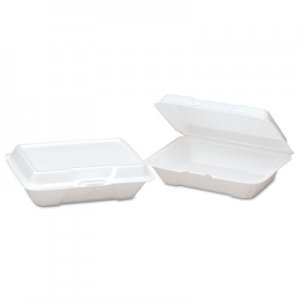 Genpak Foam Hinged Carryout Container, Shallow, 9-1/5x6-1/2x2-8/9, White, 100/BG, 2/CT GNP20600 GNP