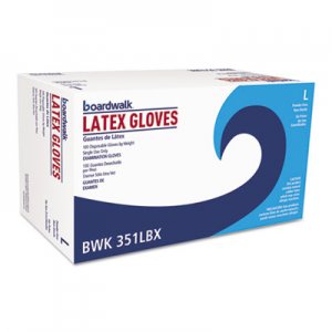 Boardwalk Powder-Free Latex Exam Gloves, Large, Natural, 4 4/5 mil, 100/Box BWK351LBX