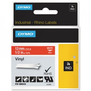 DYMO Rhino Permanent Vinyl Industrial Label Tape, 1/2" x 18 ft, Red/White Print DYM1805416 1805416