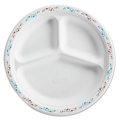 Chinet Molded Fiber Plate, 10 1/4", 3-Comp, White w/Vine Theme, 500/Carton HUH22524 22524