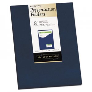 Southworth One-Pocket Presentation Folders, 8 1/2 x 11, Navy, 8/Pack SOU98874 98874