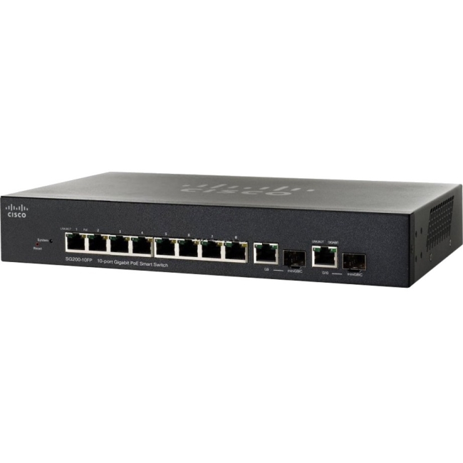 Cisco 10-Port Gigabit Smart Switch, PoE - Refurbished SG200-10FP-UK-RF SG200-10FP