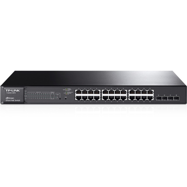 TP-LINK JetStream 24-Port Gigabit Smart PoE+ Switch with 4 SFP Slots T1600G-28PS