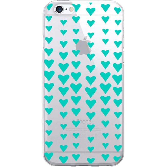 OTM Classic Prints Clear Phone Case, Falling Turquoise Hearts IP6V1CLR-CLS-10