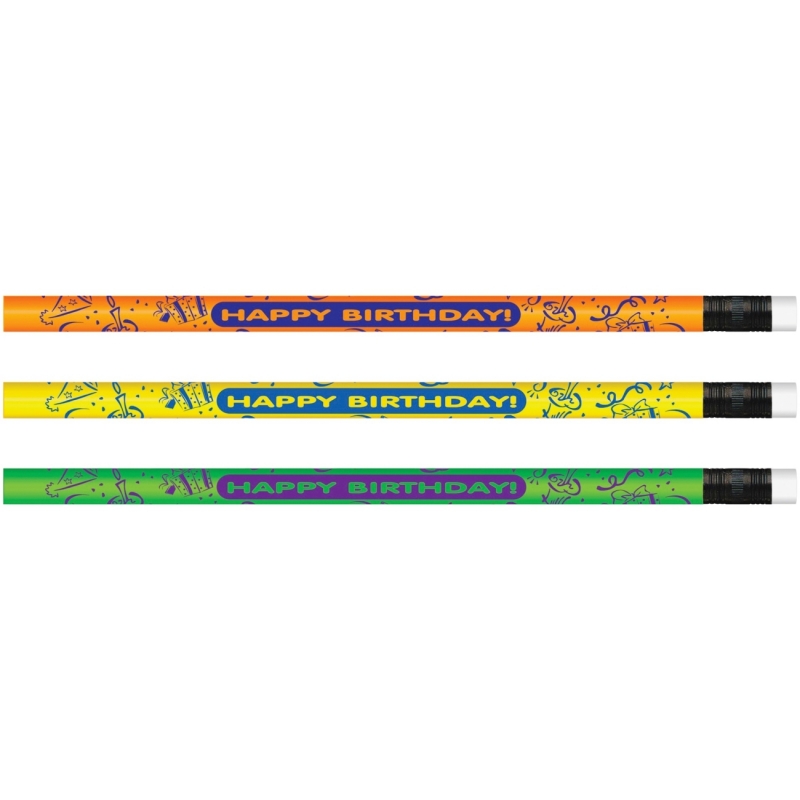 Moon Products Happy Birthday Neon Themed Pencils 7917B MPD7917B