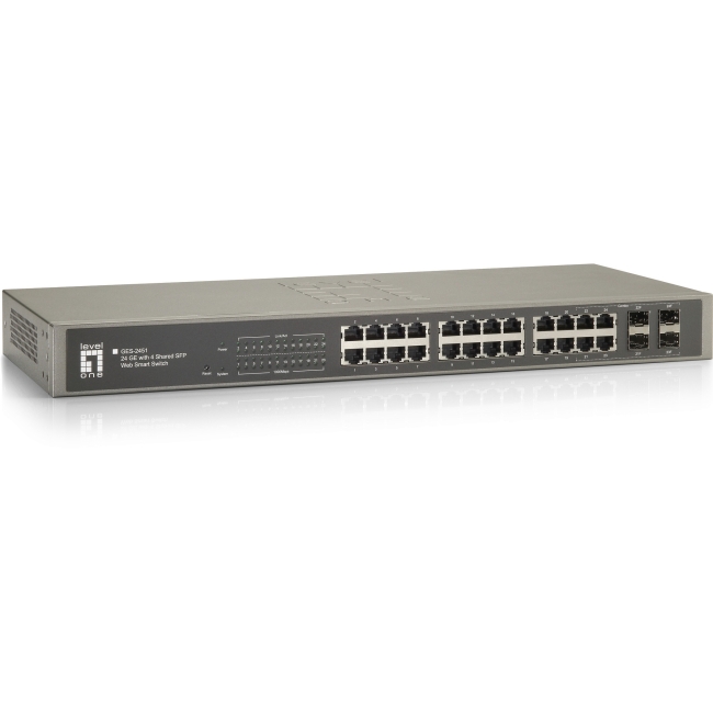 LevelOne 24 GE with 4 Shared SFP Web Smart Switch GES-2451