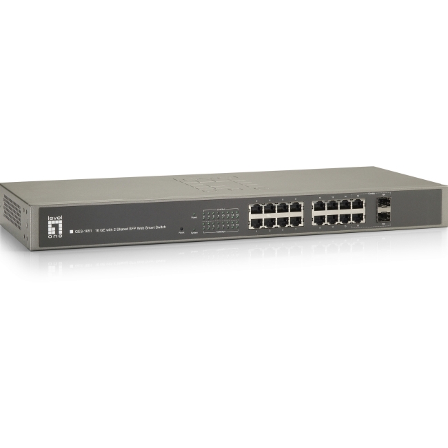 LevelOne 16 GE with 2 Shared SFP Web Smart Switch GES-1651