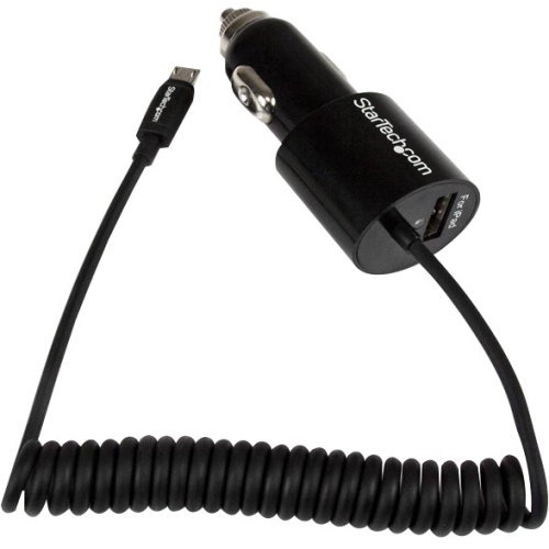 StarTech.com Dual-Port Car Charger with Micro-USB Cable and USB Port - Black USBUB2PCARB