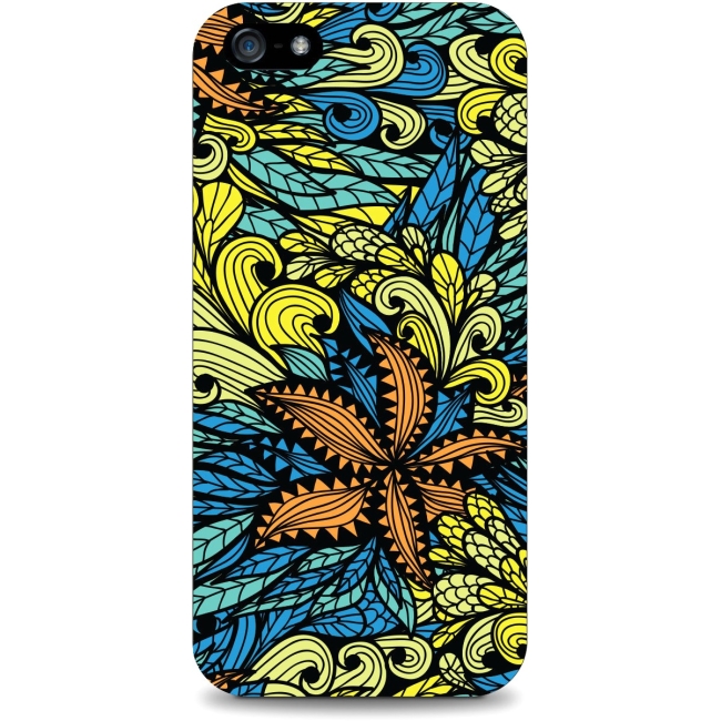 OTM iPhone 5 Black Matte Case Tahitian Collection, Blue/Yellow IP5V1BM-TAH-02