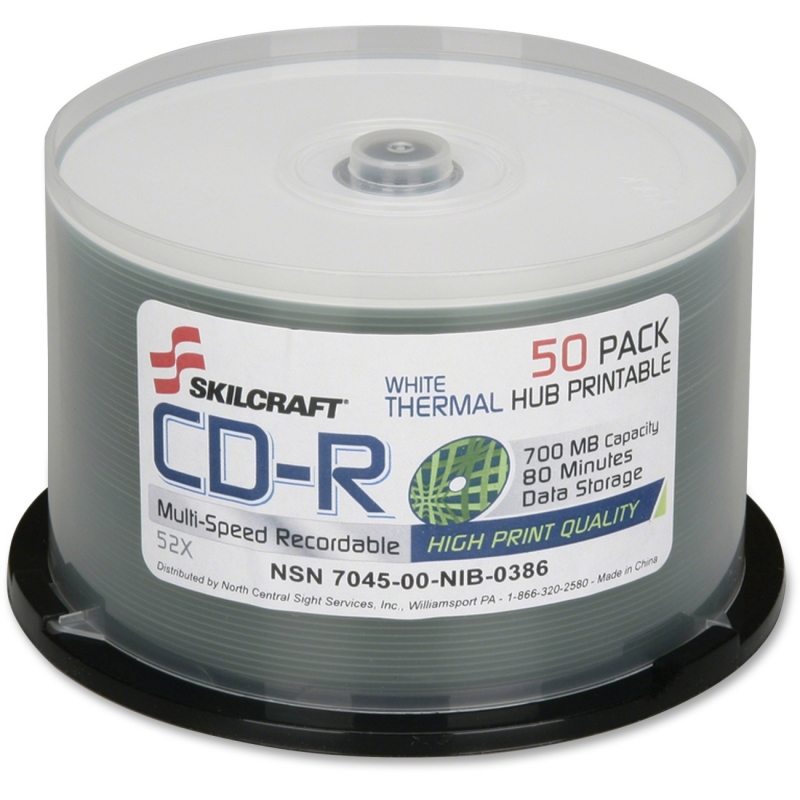 SKILCRAFT Thermal Printable CD-R Discs - 50PK Spindle 7045016269521 NSN6269521