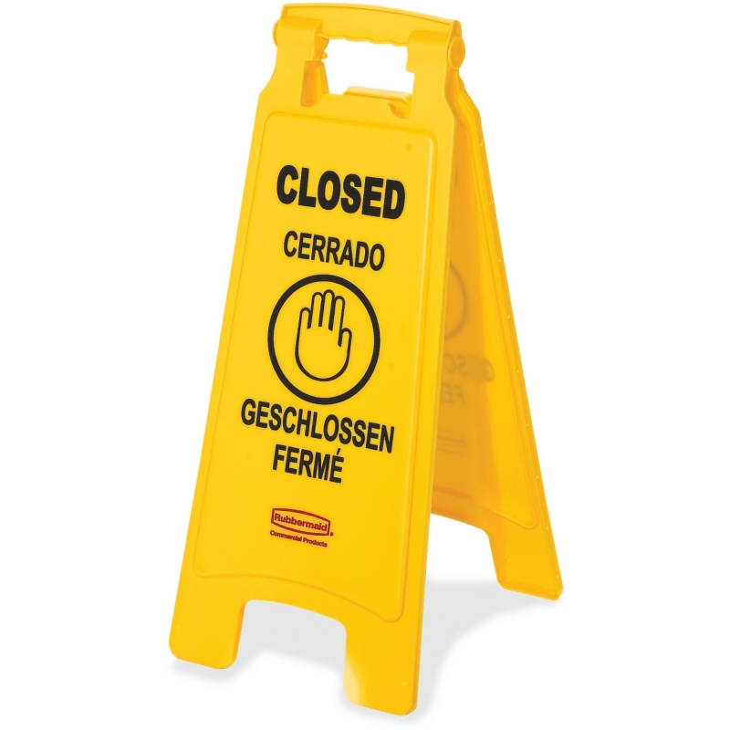 Rubbermaid Commercial 6112-78 Floor Sign with Multi-Lingual "Closed" Imprint, 2-Sided 6112-78YW RCP611278YW