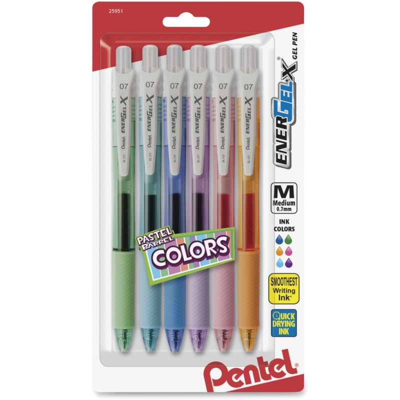 Pentel EnerGel-X 07 Pastel Color Gel Ink Pens BL107FBP6M PENBL107FBP6M