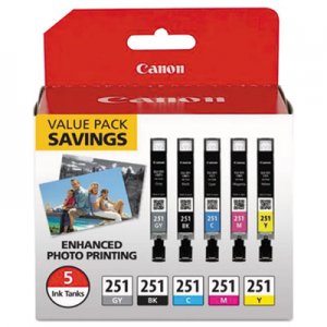 Canon 6513B011 (CLI-251) Ink, Black/Cyan/Gray/Magenta/Yellow CNM6513B011 6513B011