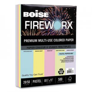 Boise FIREWORX Colored Paper, 20lb, 8-1/2 x 11, Pastel Popper Mix, 500 Sheets/Ream CASFW2001 FW-2201