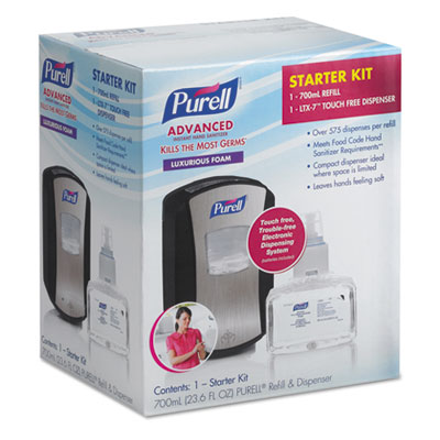 PURELL LTX-7 Advanced Instant Hand Sanitizer Kit, 700mL, Touch-Free, Chrome/Black GOJ1305D4 1305-D4