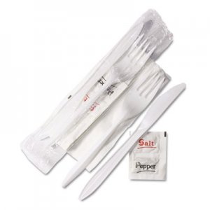 GEN Wrapped Cutlery Kit, 6 1/4", Fork/Knife/Napkin/Salt/Pepper, White, 500/Carton GEN5KITMW