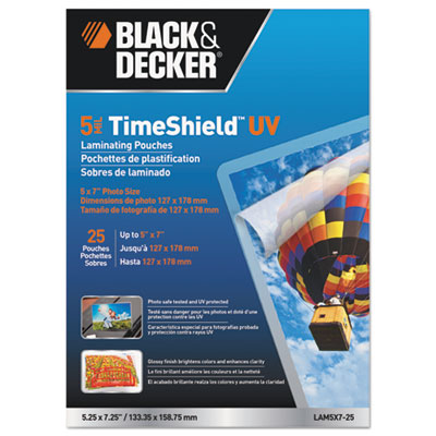 BLACK+DECKER TimeShield UV Laminating Pouches, 5 mil, 5 x 7, 25/Pack BOSLAM5X725 LAM5X7-25