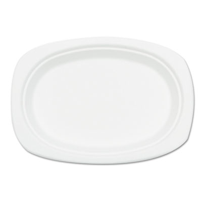 NatureHouse Compostable Sugarcane Bagasse Oval Plate, 9 x 6.5, White, 500/Carton SVAP009CT NAHP009