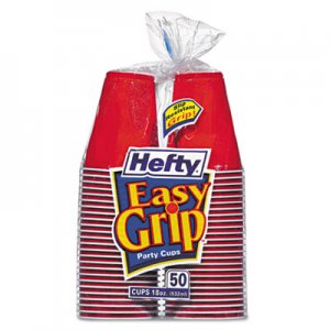 Hefty Easy Grip Disposable Plastic Party Cups, 18 oz, Red, 50/Pack, 12 Packs/Carton RFPC21999CT C21999CT