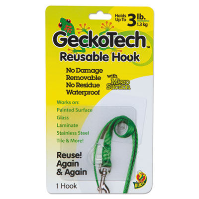 Duck GeckoTech Reusable Hooks, Plastic, 3 lb Capacity, Clear, 1 Hook DUC282312 282312