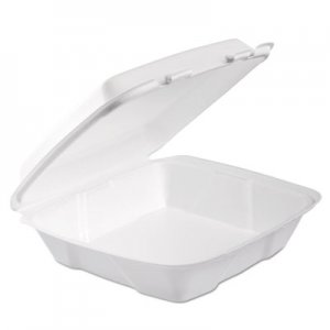 Dart Foam Hinged Lid Container, 1-Comp, 9 x 9 2/5 x 3, White, 100/Bag, 2 Bag/Carton