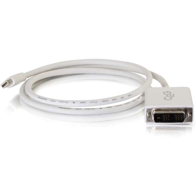 C2G 6ft Mini DisplayPort™ Male to Single Link DVI-D Male Adapter Cable - White 54338
