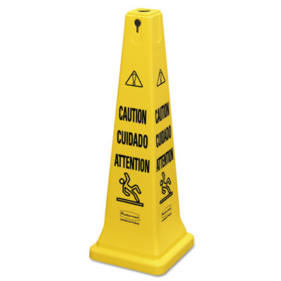 Rubbermaid Commercial Multilingual Safety Cone, "CAUTION", 12 1/4w x 12 1/4d x 36h, Yellow RCP6276YEL FG627600YEL