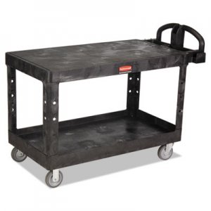 Rubbermaid Commercial Heavy-Duty 2-Shelf Utility Cart, TPR Casters, 25-1/4w x 54d x 36h, Black RCP4545BLA FG454500BLA