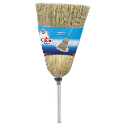 Mr. Clean Deluxe Corn Broom, 17" Bristles, 55", Wood Handle, White BUT441382 441382