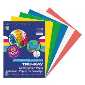 Pacon Tru-Ray Construction Paper, 76 lbs., 9 x 12, Assorted Primary, 50 Sheets/Pack PAC6572