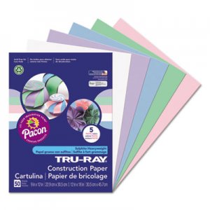 Pacon Tru-Ray Construction Paper, 76 lbs., 9 x 12, Assorted Pastel, 50 Sheets/Pack PAC6568