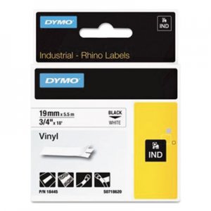 DYMO Rhino Permanent Vinyl Industrial Label Tape, 3/4" x 18 ft, White/Black Print DYM18445 18445