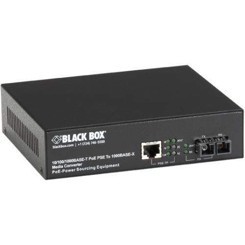 Black Box PoE PSE Gigabit Media Converter, Single-Mode SC, 10 km LPS500A-SM-10K-SC