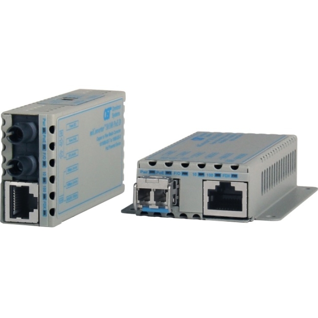 Omnitron 10/100Base-TX to 100Base-X Ethernet Media Converters with PoE Powering 1102D-0-11 1102D-0-x