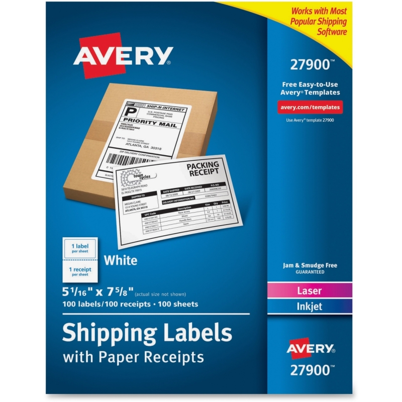 Avery Paper Receipt White Shipping Labels 27900 AVE27900