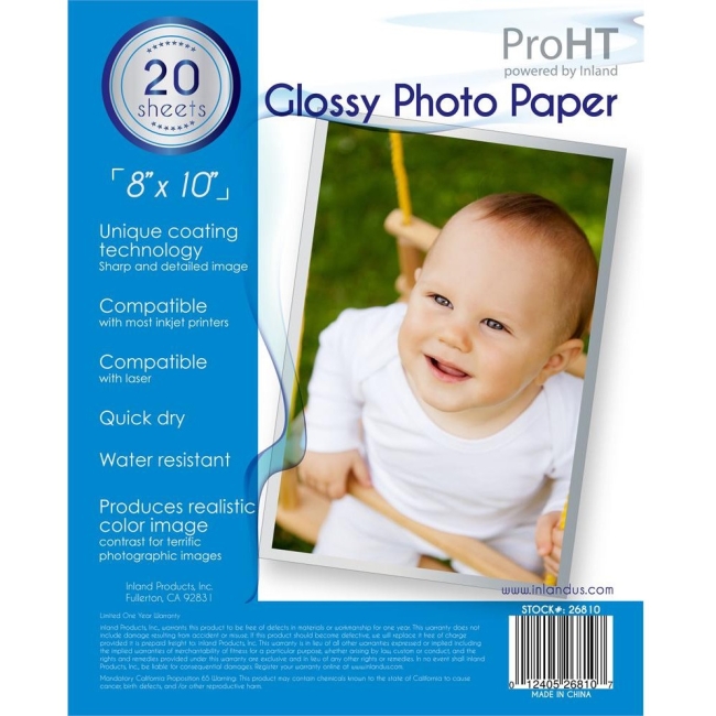 ProHT Glossy Photo Paper 8" x 10" 20 Sheets 26810